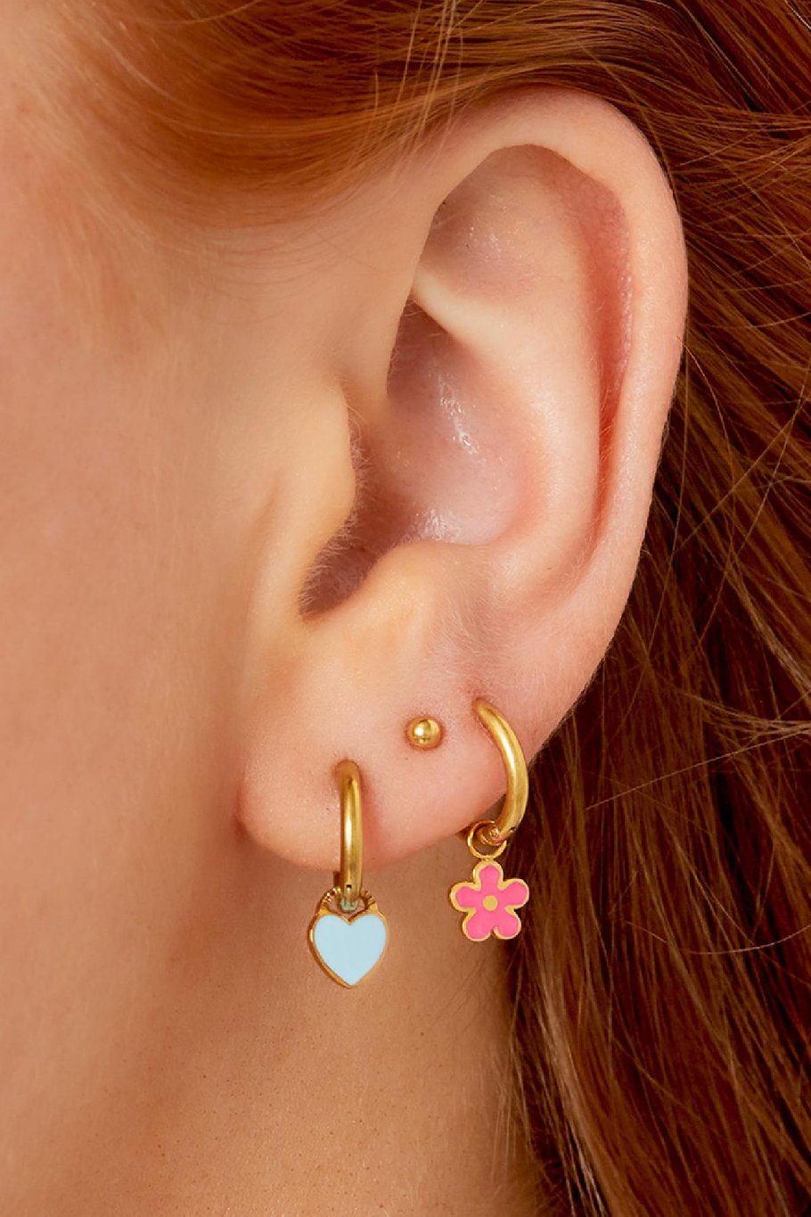 Boucles d'oreilles fleurs colorées en acier inoxydable Rose Image2